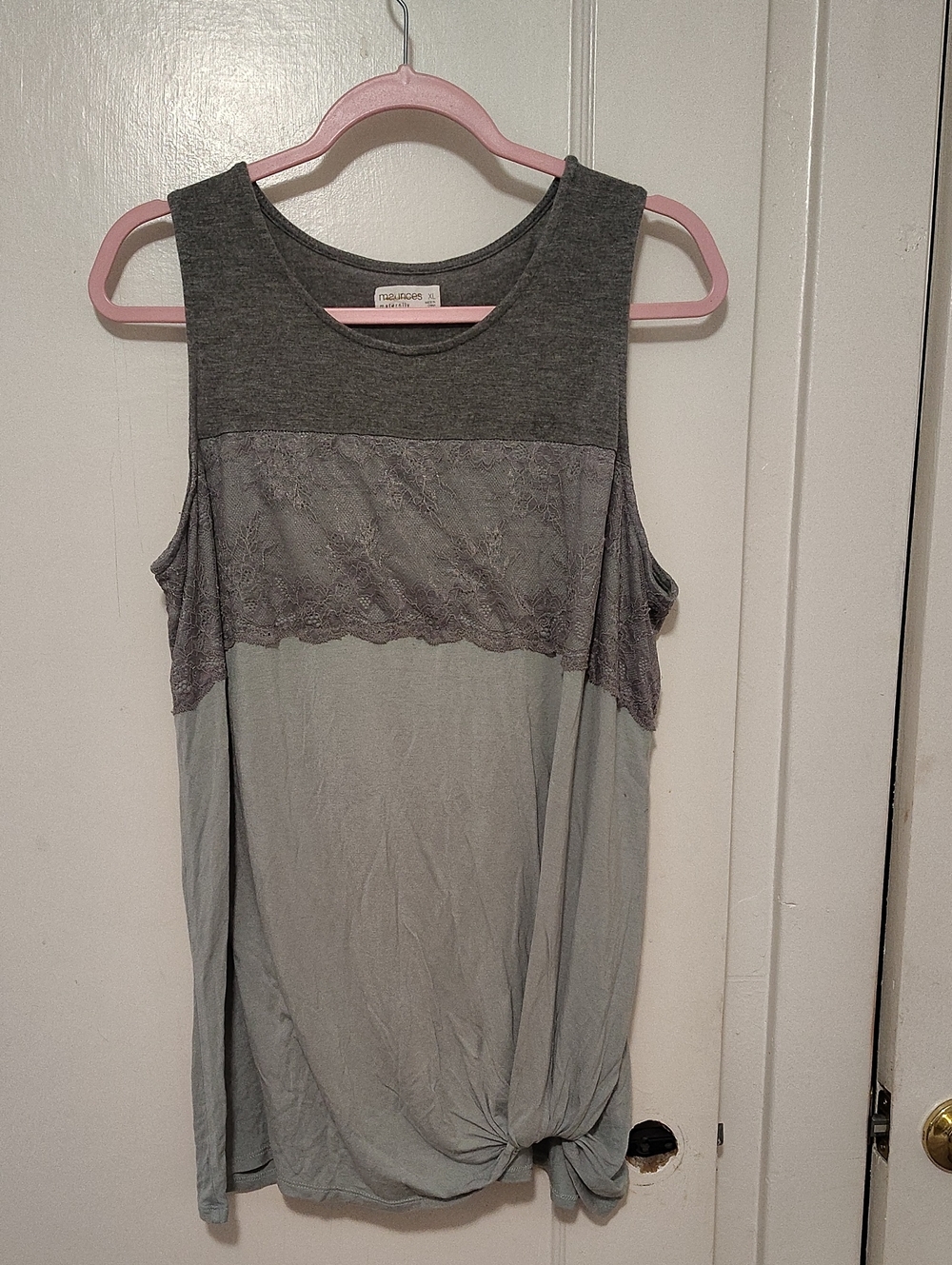Maurices Gray Lace-Panel Knot Hem Tank Top